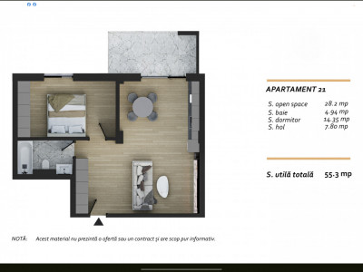 Apartament finisat 55,3 mp cu balcon de 9mp in zona Terra Valea Chintaului