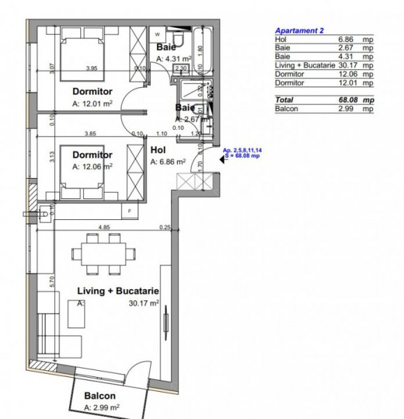 Apartament 3 camere 68mp in zona Calea Baciului