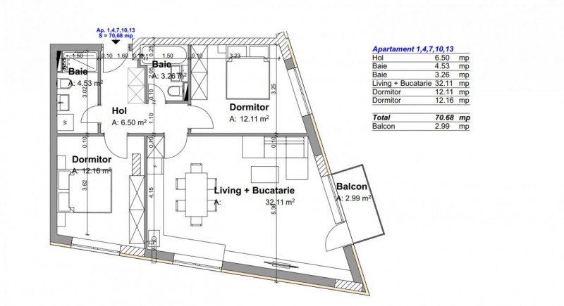 Apartament 3 camere 70mp utili