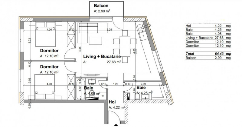 Apartament 3 camere 64mp utili